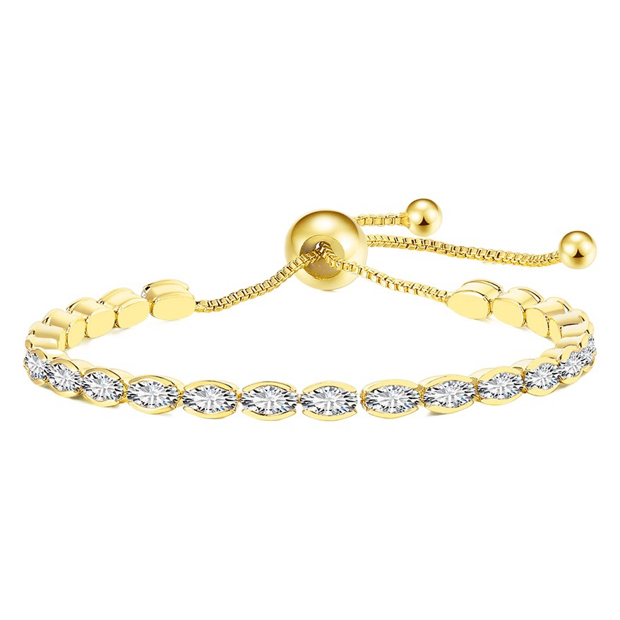 European and American Popular Full Zircon Bracelets for Women, Versatile Full Diamond Adjustable Tennis Bracelets, Cross-Border Live Broadcast Popular Jewelry