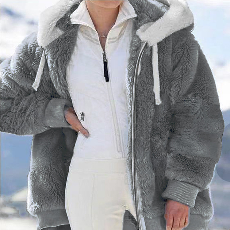 Picture of Spot Wish Independent Station 2024 Amazon Hot Selling New Autumn and Winter Loose Plush Zipper Hooded Jacket for Women