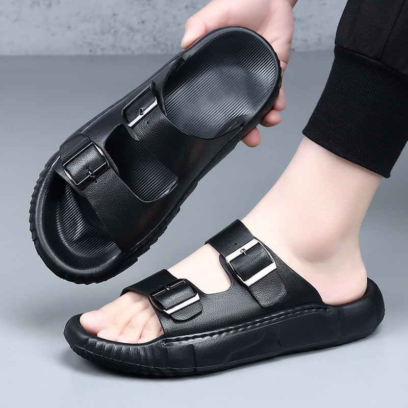 First-Layer Cowhide Slippers for Men, Summer European and American Outdoor Beach Shoes, Men's Indoor Non-Slip High-End Sandals, Men's Trendy