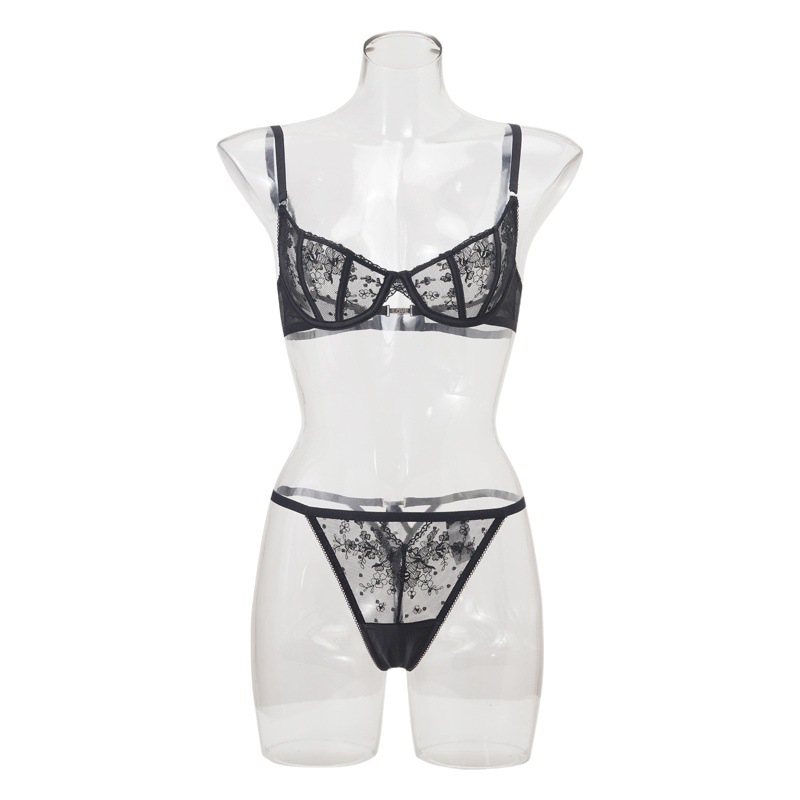 Cross-border exclusive supply of Amazon European and American sexy underwear embroidery thin perspective ladies sexy bra T-shaped