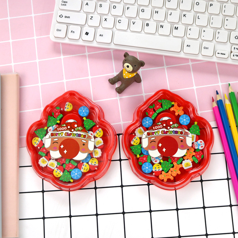 Picture of Creative Christmas small particle eraser cartoon color tray rubber stationery set Holiday Gifts Wholesale