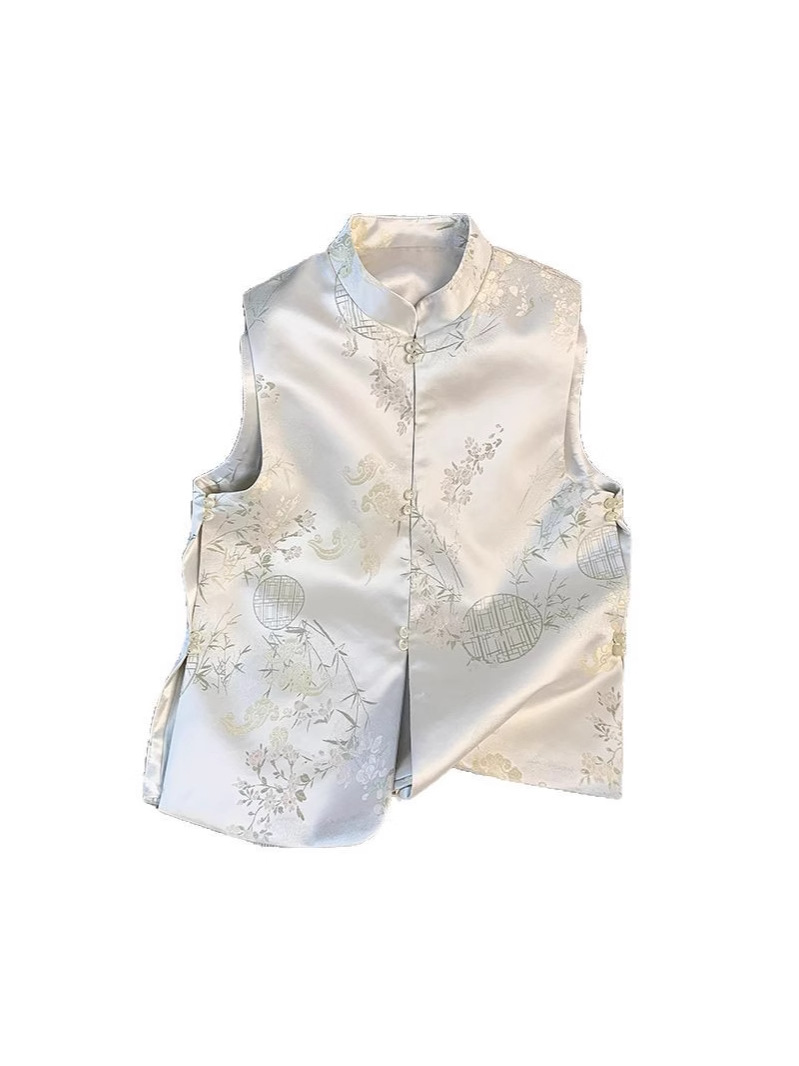 Picture of Physical Store Quality Ethnic Style Heavy Industry Embroidered Top Vest Chinese Style Retro Small Vertical Collar Vest Cardigan Women's Shoulder Vest