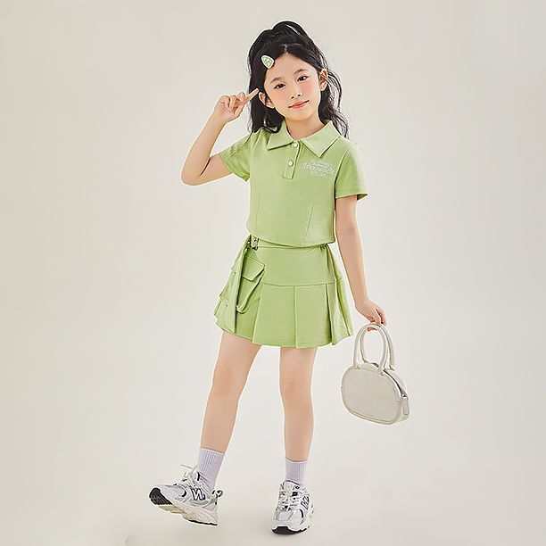 Girls Suit Summer 2025 New Style Korean Style Kidsren's Polo Short-Sleeved Short Skirt Fashion Sports Two-Piece Set