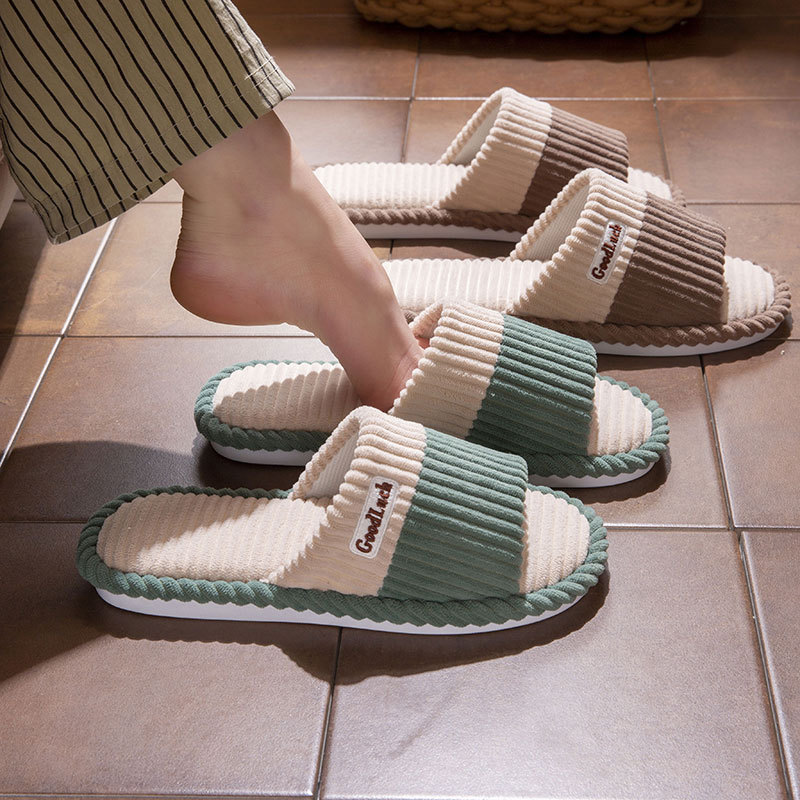 Cotton Linen Fabric Slippers Women's Spring and Autumn Indoor Home Non-Slip Flooring Household Soft Bottom Couple's Linen Slippers Men's Four Seasons
