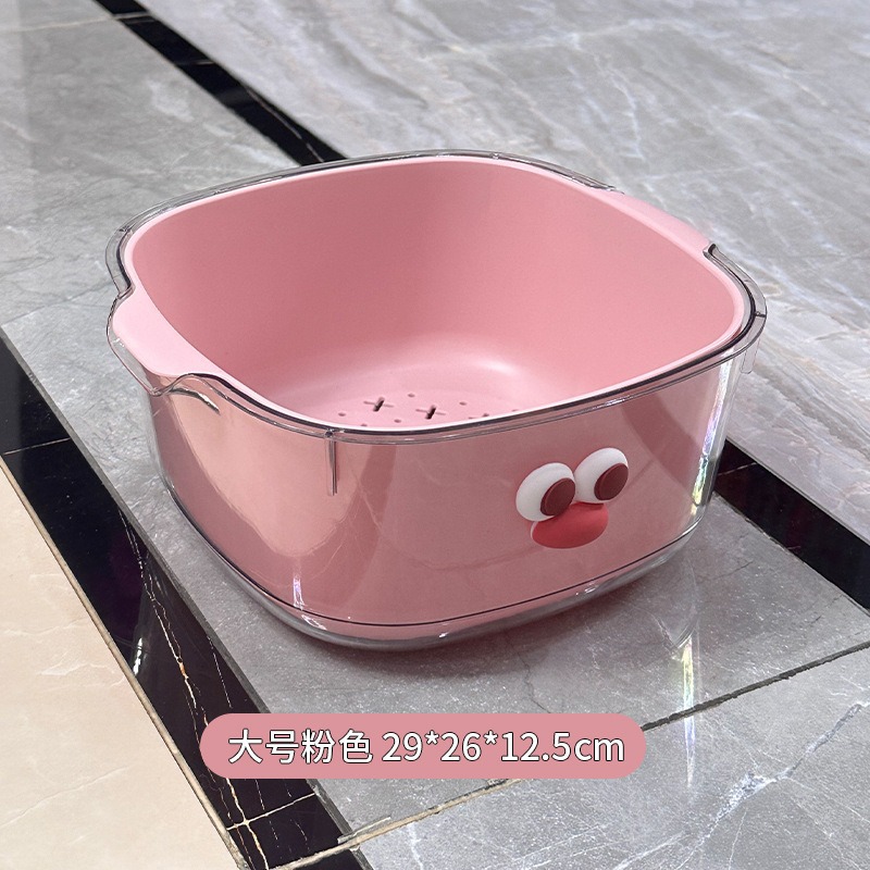 Picture of Double Layer New Dopamine Drain Basket Cute Household Fruit and Vegetable Cleaning Basket Two-in-One Thickened Vegetable Washing Basket