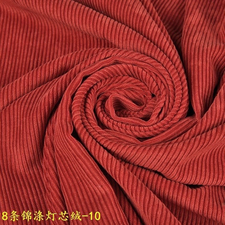 8 Pieces of Corduroy Fabric in Bulk, Available in Stock, Coarse Strips, 8 Ribs, Rust Red Corduroy, 8W Non-Elastic Corduroy Fabric