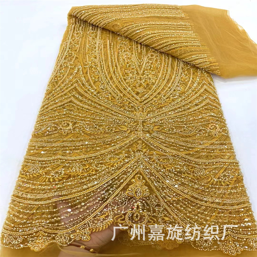 High-end milky white beads embroidery wedding dress dinner costume embroidered fabric beaded wedding lace