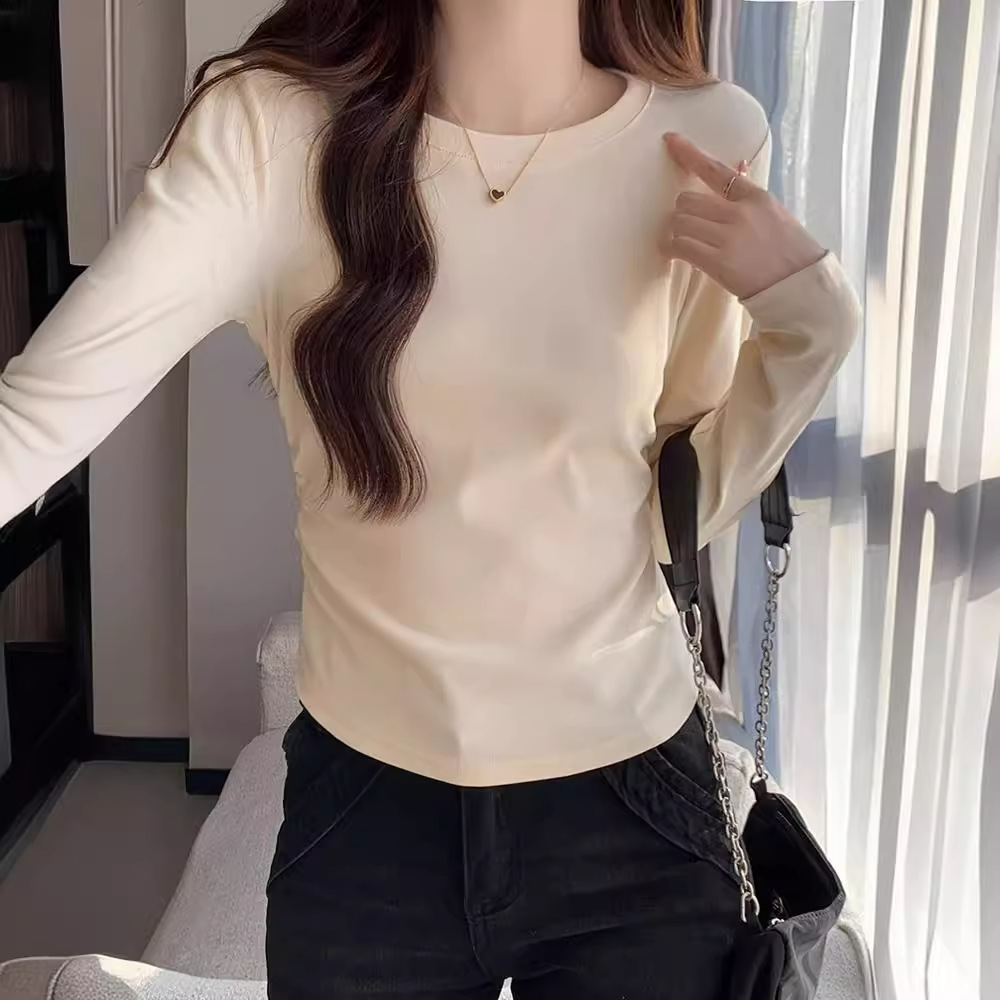 Picture of American Long-Sleeved Bottoming Shirt for Women in Autumn and Winter 2025 New Curved Hem Asymmetrical T-Shirt with Inner Top