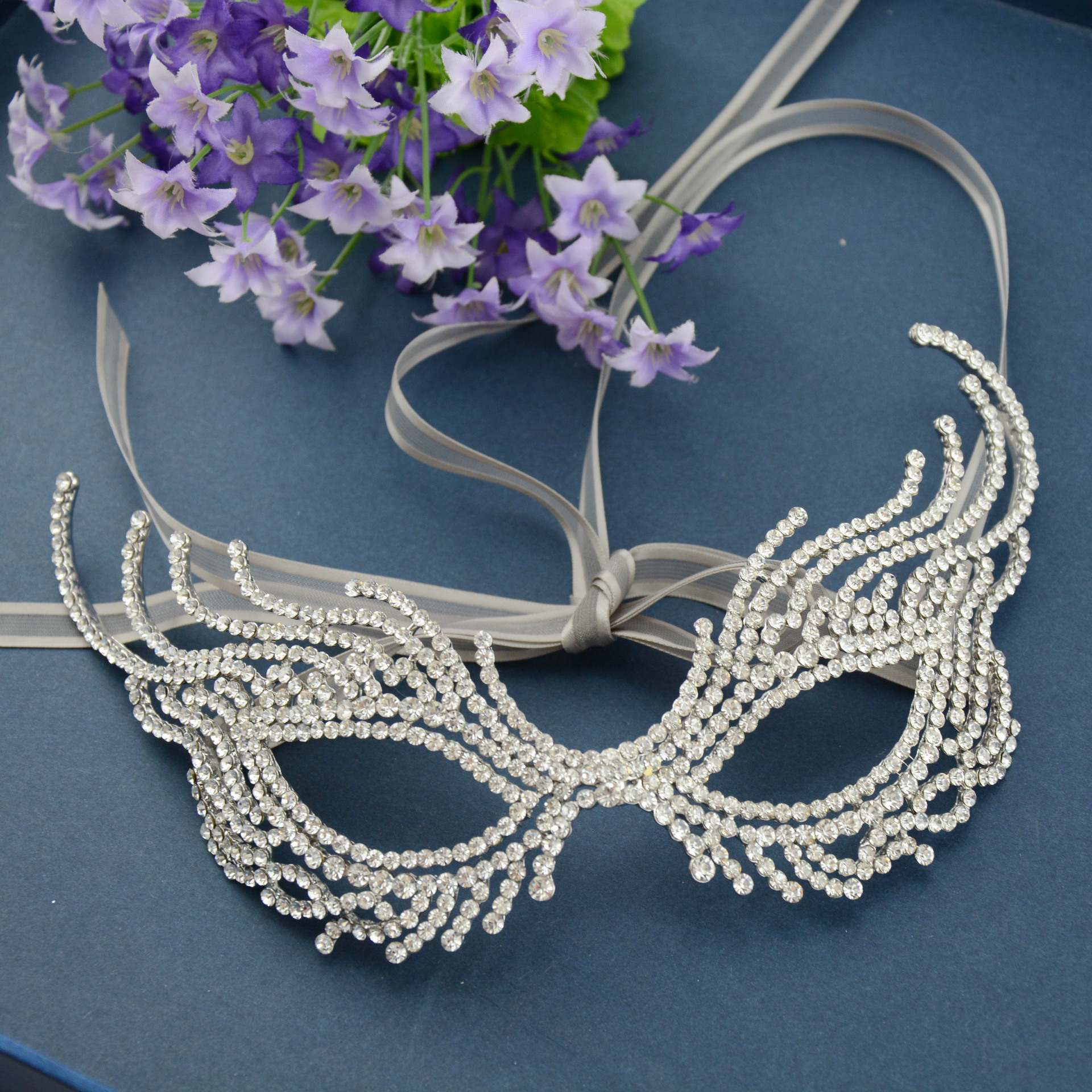 Picture of TS 930000 Saint prom half face mask blindfold party masquerade rhinestone alloy Crown handmade headdress