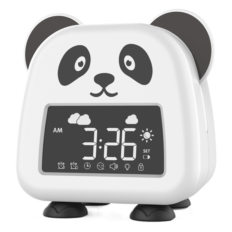 Cartoon Panda Alarm Clock Primary and Secondary School Students Charging Children Alarm Clock Study Bedroom Thermometer Inverted Clock