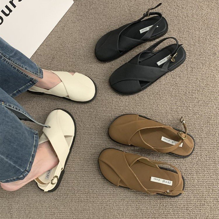 Baotou Three-Color Sandals 2024 Summer New Fashion Trend Versatile Women's Shoes Wholesale Brown Apricot Black