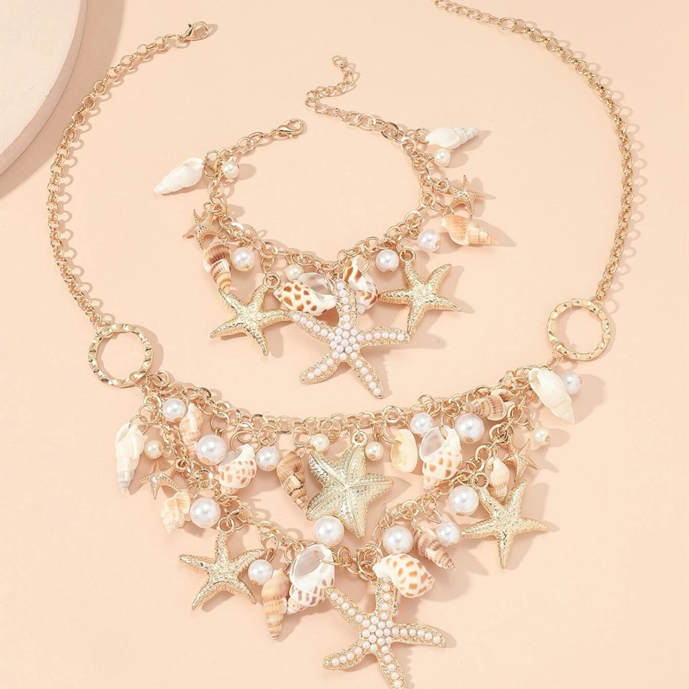 Picture of Vacation Style All-match Conch Sea Star Pendant Necklace Bracelet Women's suit Fashion Fashion Jewelry Cross-border Jewelry