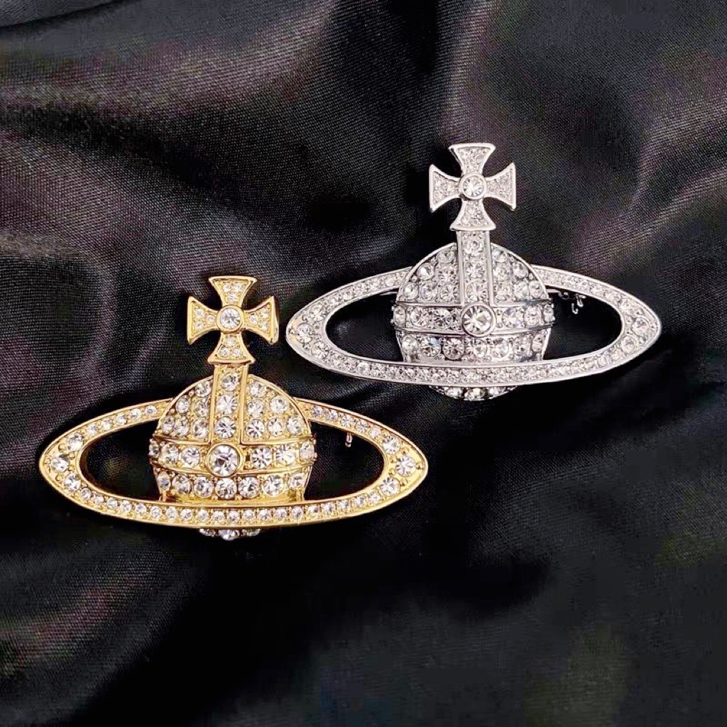 Empress Dowager Vivian Diamond-encrusted Saturn Brooch Pin Planet Elements Fashion All-match Suit Sweater Clothing Accessories