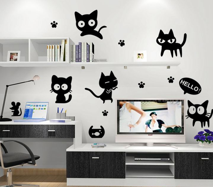For foreign trade TV background living room bedroom wedding room sofa background wall stickers wallpaper AY6055 cute cat