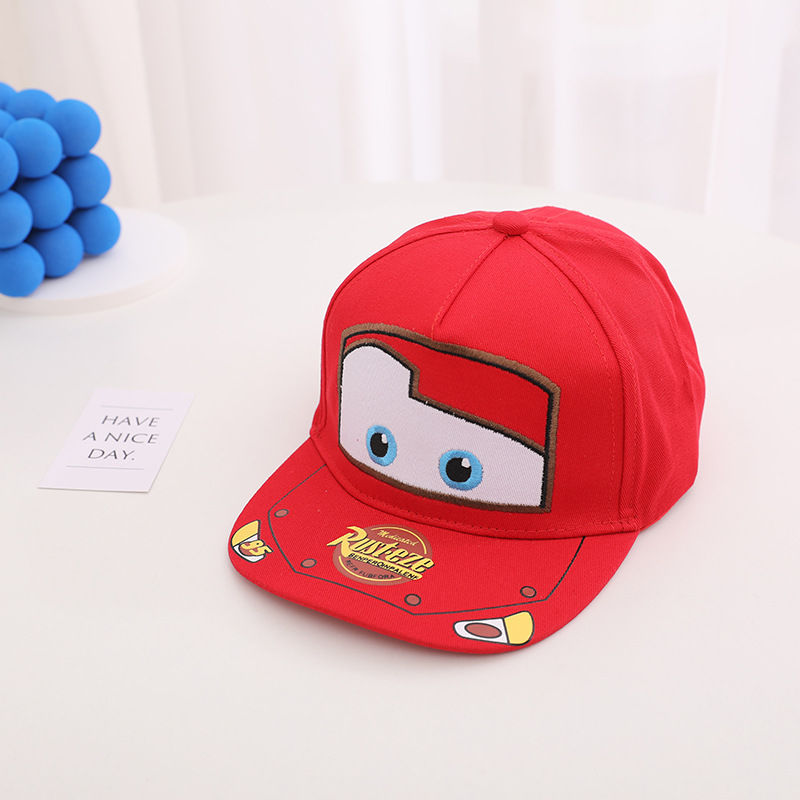 Picture of Korean Car Children's Flat Brim Baseball Cap Spring and Autumn New Cartoon Lightning Mcqueen Boys and Girls Hip-Hop Hat Wholesale