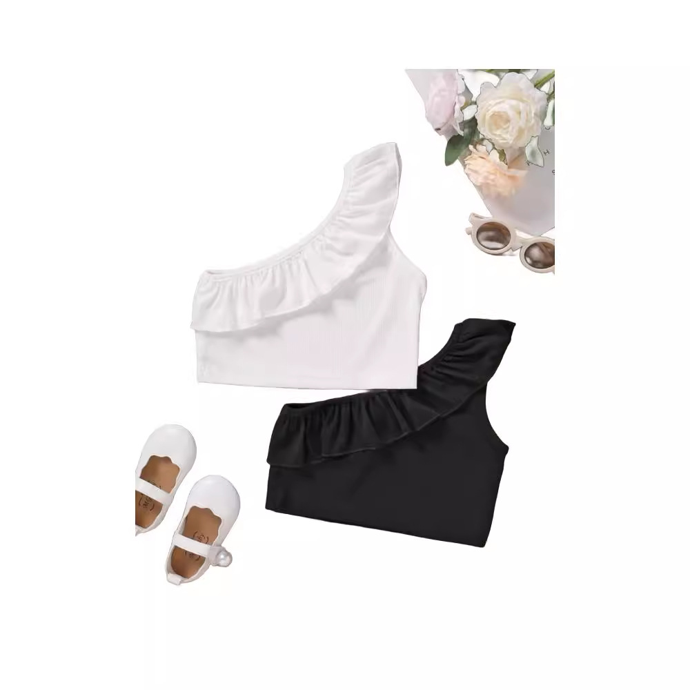Picture of Cross-border new European and American fashionable baby girl Summer ruffled one-shoulder pleated thin one-piece vest for infants