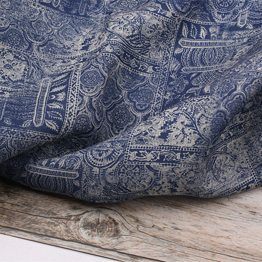 Ethnic style, breathable, cool, classical style, printed dress, flag, Hanfu, robe, shirt fabric, ramie fabric