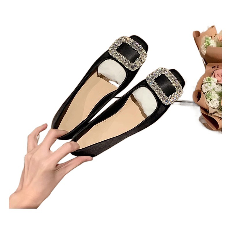 Single Shoes 2025 Spring Women's Grape Mom Shallow French Square Toe Silver Mary Jane Flats Shoes Huizhou Women's Shoes