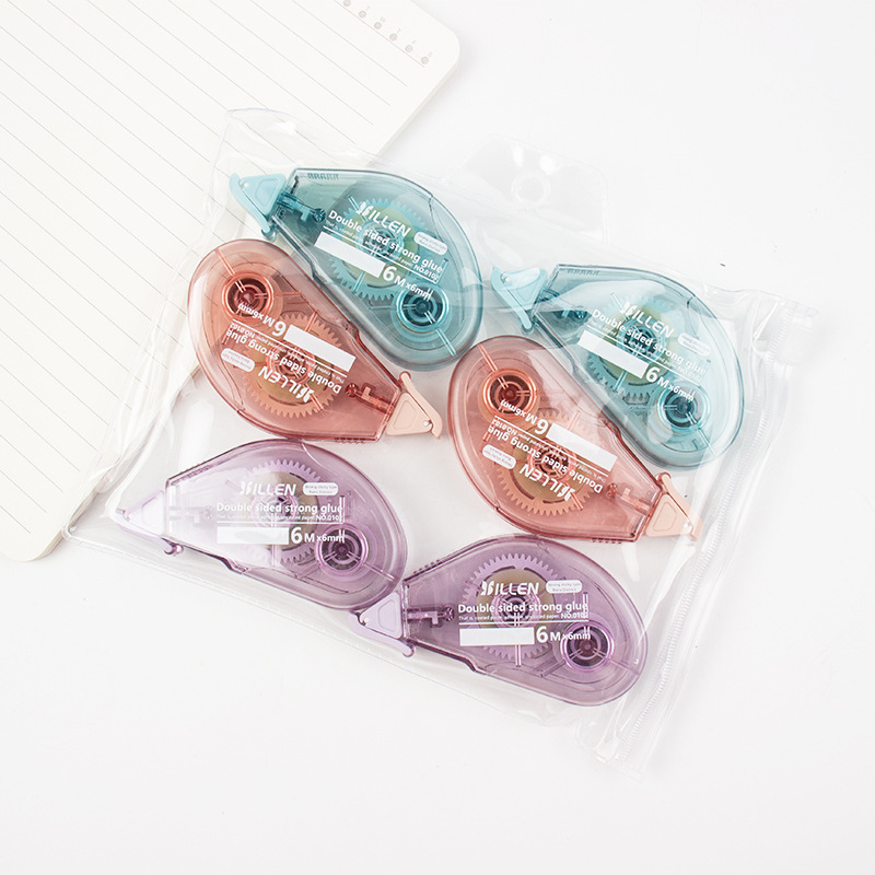 Creative English version of double-sided tape 6 meters children's strong adhesive 0102 student stationery transparent office point dispensing wholesale