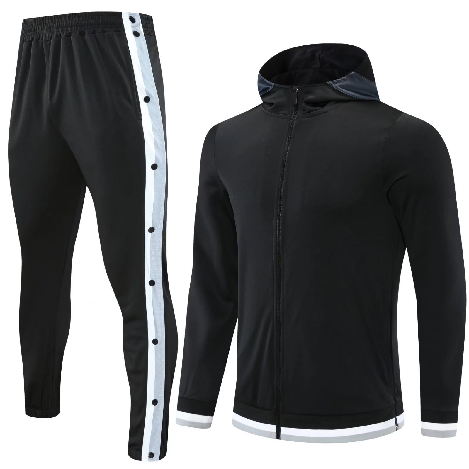 Factory batch basketball outwear long-sleeved hooded coat top cardigan double-sided pocket trousers breasted casual sports suit