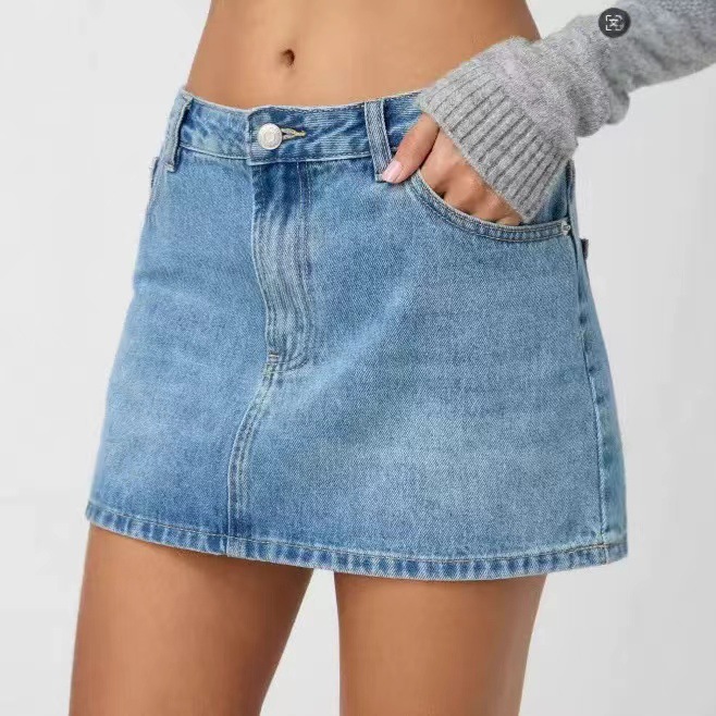 2025 Europe and the United States cross-border summer new stretch slim washed women's denim skirt