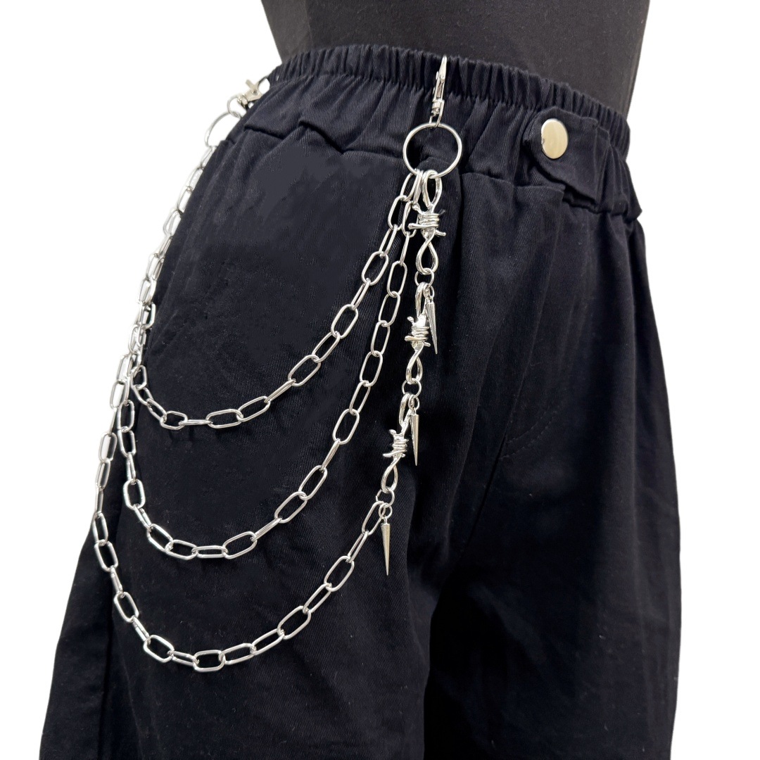 European and American cross-border jewelry punk personality thorn metal waist chain hip hop trend rivet pendant multi-layer pants chain