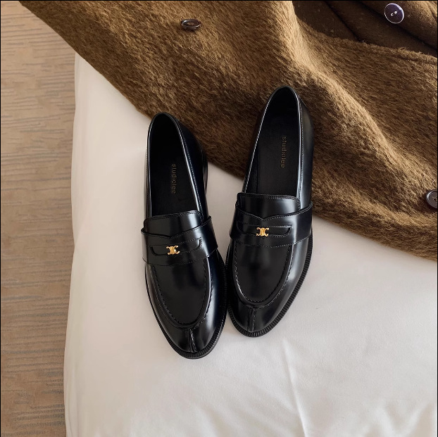 Women's British-style round-toe small gold buckle single-layer shoes with thick heel platform loafers for spring and autumn