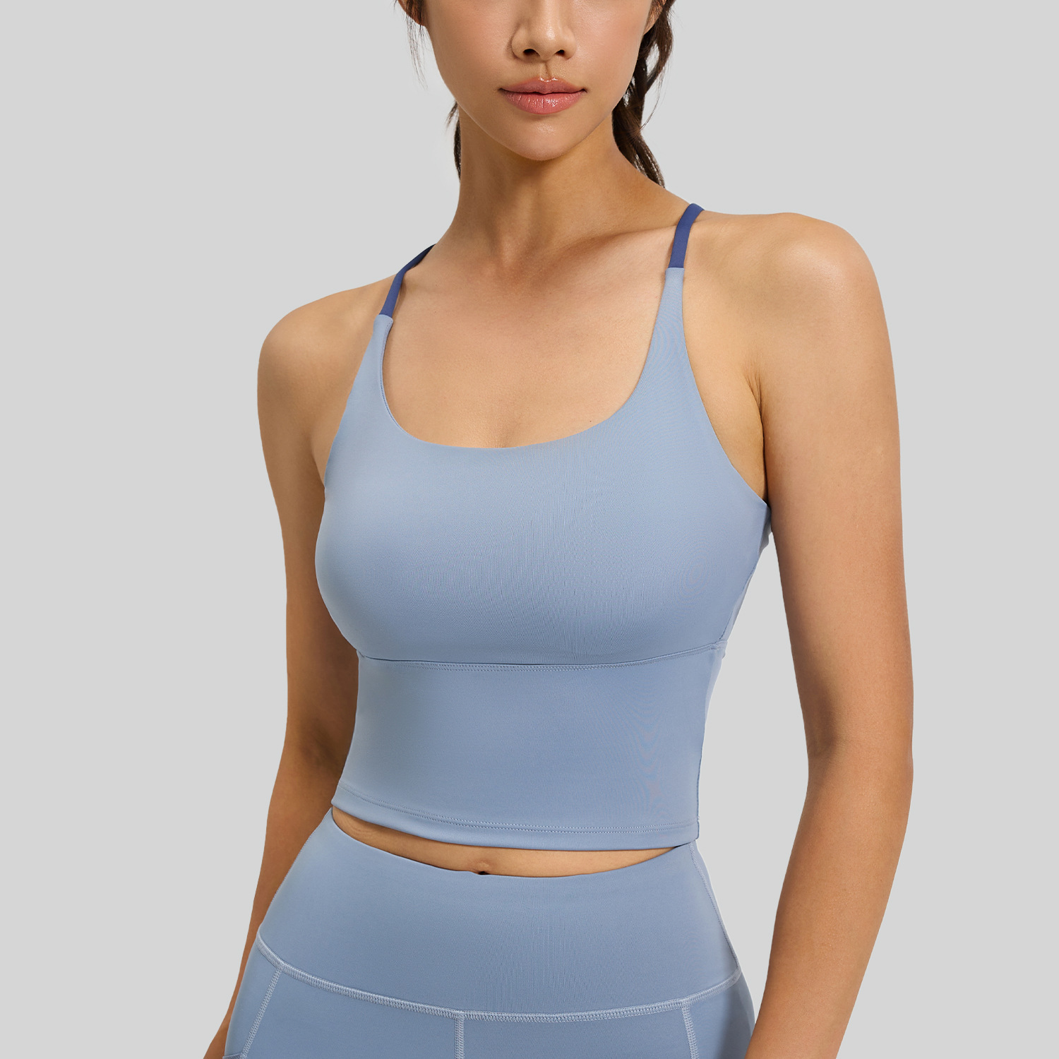Picture of Juyitang High-Elastic Nude Sports Bra Women's Summer Yoga Bra with Chest Pad Fitness Vest Top Suspenders