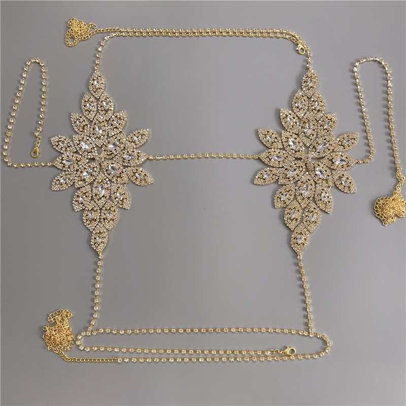 Picture of Rhinestone Flower Bikini Body chain Set Sexy Novel Full Diamond Bra Fashionable Shiny Panties chain