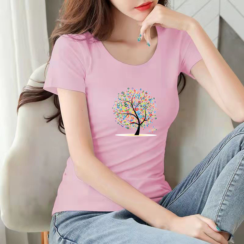 Short-sleeved Women's 2023 New Arrival Trendy Cotton White Round Neck Loose T-shirt Solid Color Korean-style All-match Half-sleeved ins Top