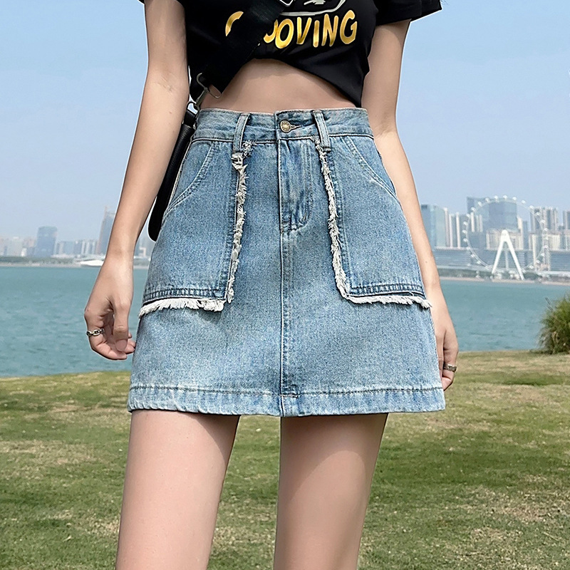 Spring and Summer 2024 New Spice Girl High Waist Retro Denim Skirt Women's A- Line Slim Skirt Short Skirt Hip Skirt