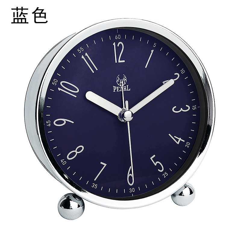Metal Silent Round Alarm Clock Student Alarm Clock Electroplated Shell Silent with Light