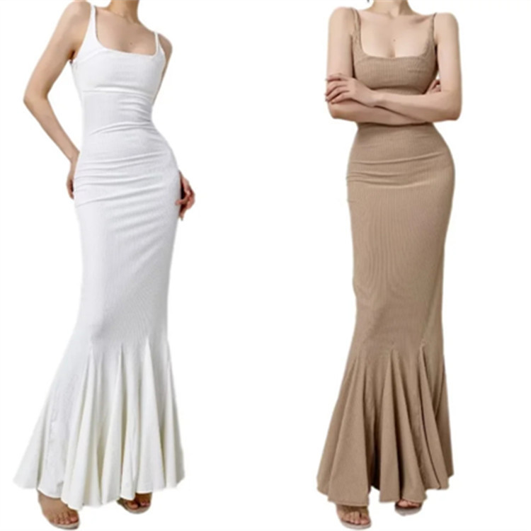 Pure desire style step by step lotus design backless dress 2024 Summer new sexy fishtail dress suspender dress