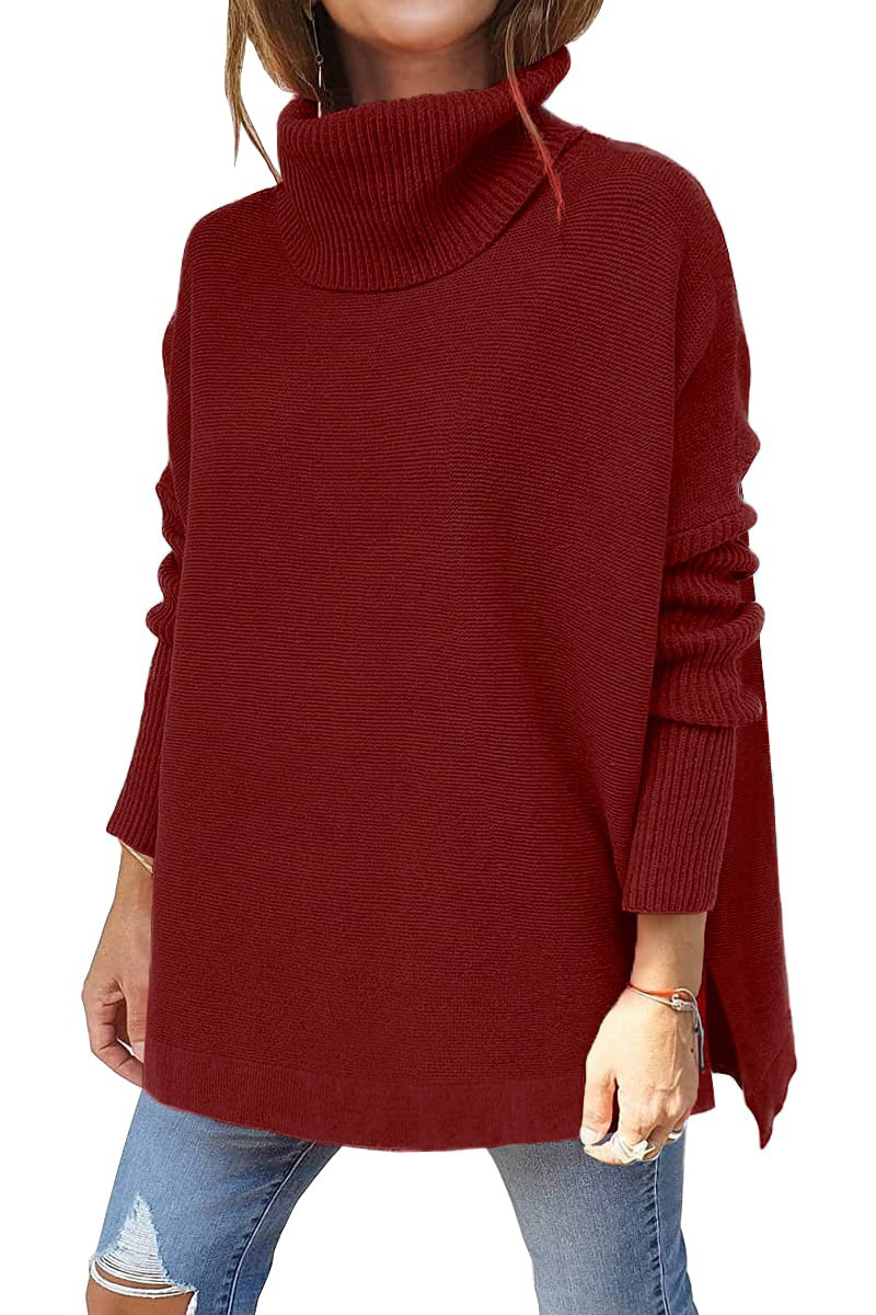 Picture of 2022 Amazon Cross-border Turtleneck Sweater Long Bat Sleeve Hem Tunic Pullover Sweater Needle Weaver