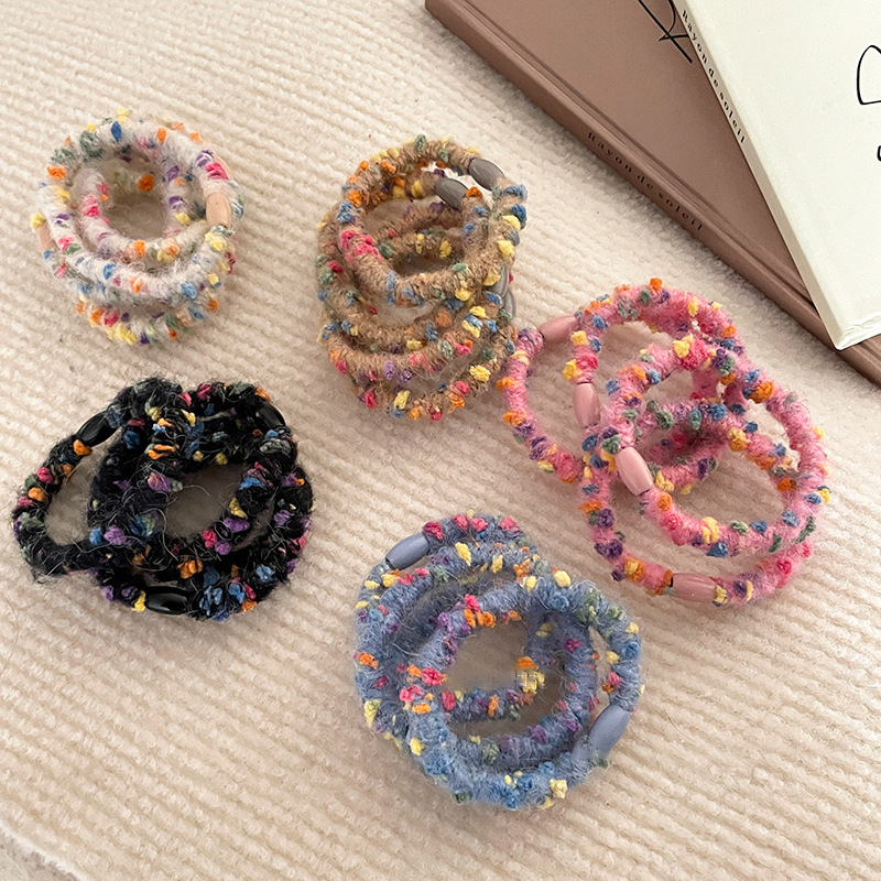 New colorful wool hair band autumn and winter high elastic rubber band tie hair hair rope durable headdress cross-border hot