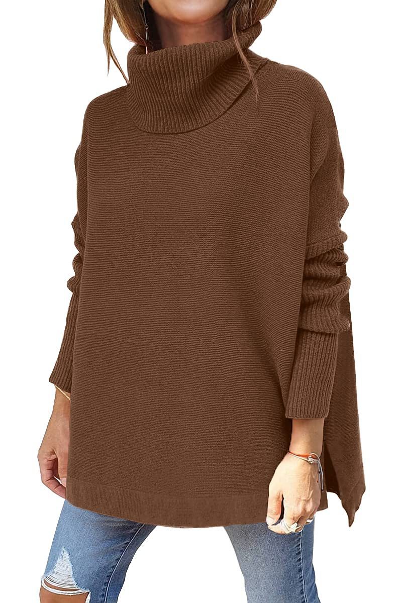 Picture of 2022 Amazon Cross-border Turtleneck Sweater Long Bat Sleeve Hem Tunic Pullover Sweater Needle Weaver