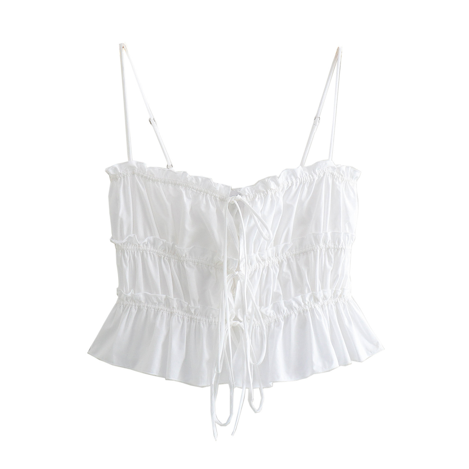 Foreign Trade Wholesale Spring New European and American Style Bow Decorated Slim Poplin Suspender Top 3067055