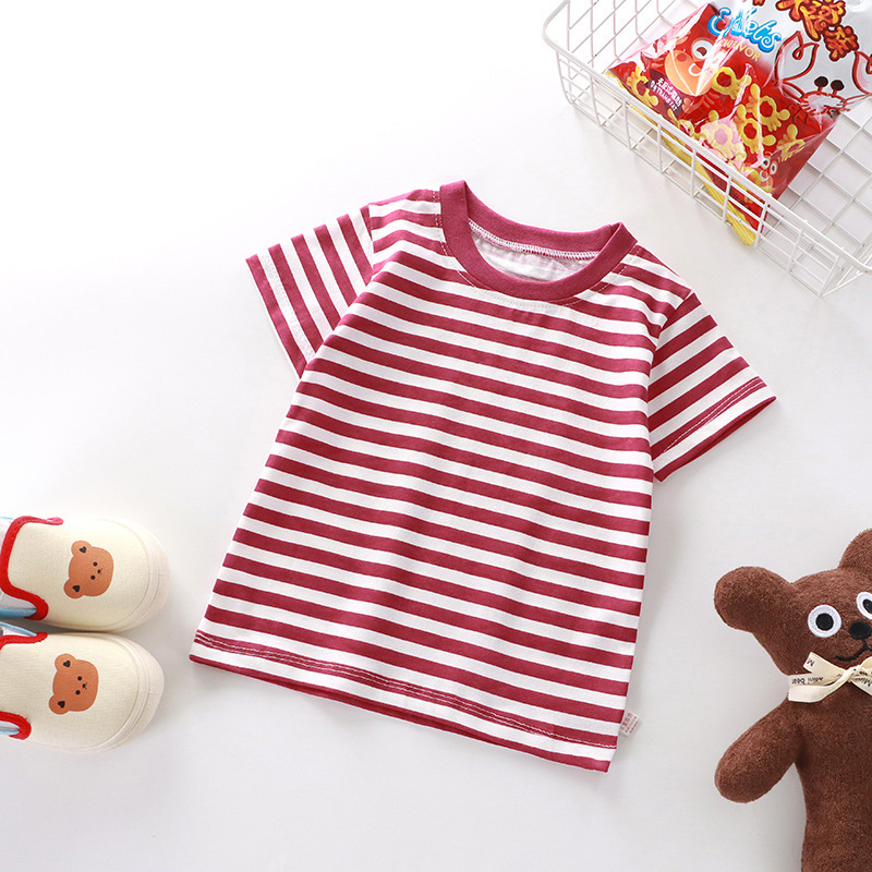 Picture of New children's T-shirt summer short sleeve cotton boys and girls single baby base shirt manufacturers wholesale stripes