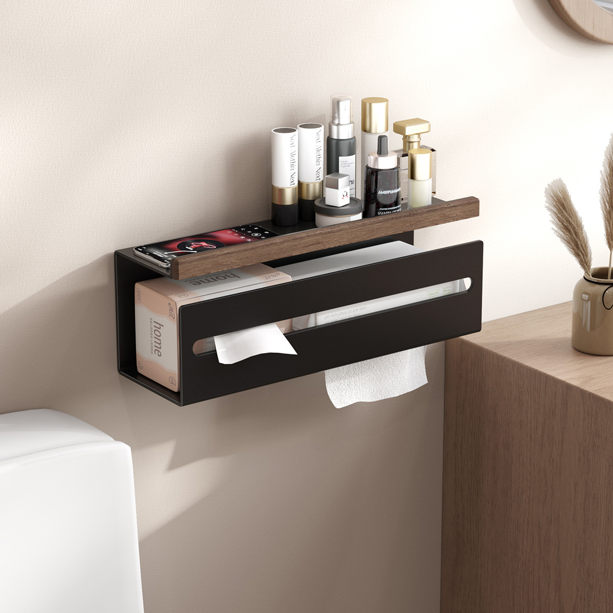 Walnut Tissue Rack Toilet Toilet Toilet Paper Box Holder for Non-Punching and Wipe Paper Tipping Paper Washcloth Shelf