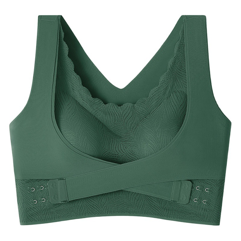 Sexy Crossover Beautiful Back Lace Underwear Women's Side Buckle Non-steel Ring Gathering Collapsing Paramilia Seamless Sports Shockproof Bra