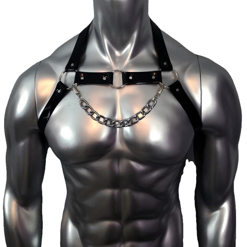 Picture of Cross-border sexy shoulder strap men's restraint strap PU body chain SM binding chest strap alternative belt harness men