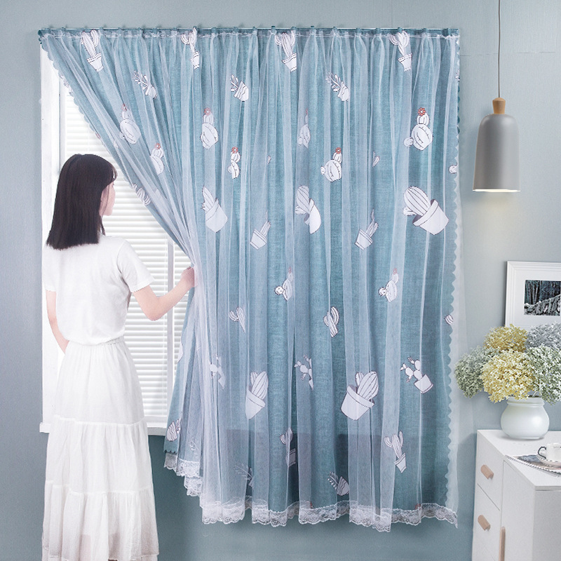 Picture of Double-layer strong shading curtain non-perforated living room bedroom finished curtain hotel bay window printed fabric curtain wholesale