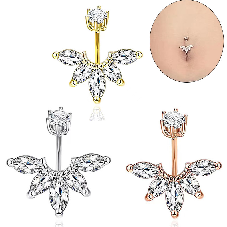 European and American e-commerce supply stainless steel 6-claw zircon belly button ring double-headed inlaid zircon belly button nail umbilical cord piercing jewelry