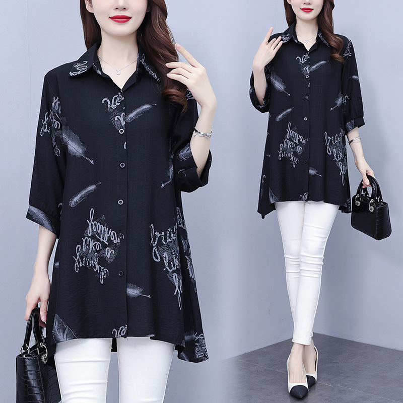 Picture of plus size Women's 2025 Summer Short-sleeved New Fashion Stylish Small Shirt Printed Shirt Elegant Top Shirt