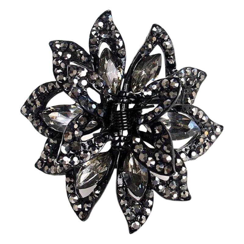 Picture of Korean style hair accessories large rhinestone grip clip for women hair coil alloy black ponytail hair grip fashion versatile top clip hairpin
