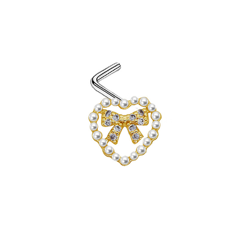 Picture of Gaibei Europe and the United States cross-border pearl heart-shaped nose nail heart-shaped wings bow l rod puncture nose nail puncture factory