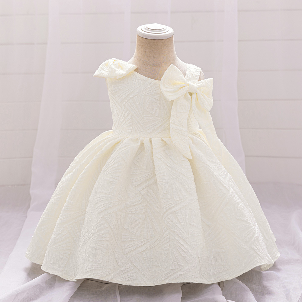 Girl dress European and American girls dress white puffy dress bow children's princess dress one-year-old dress