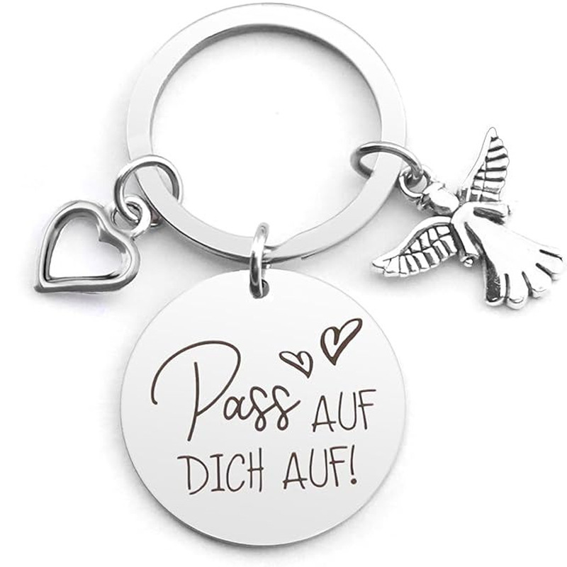 Picture of Customized German Russian Spanish Stainless Steel Keychain Commemorative Blessing Colleagues Keychain Can be customized with graphics and text