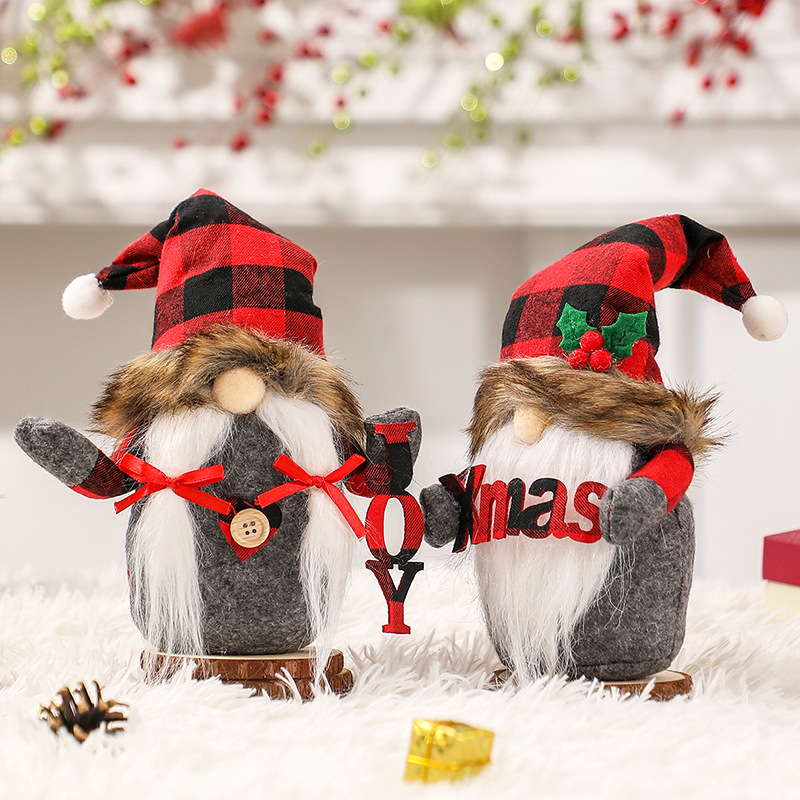 Christmas Decorations Santa Claus Doll Faceless Doll JOY Gnome Red Black Plaid Christmas Ornaments