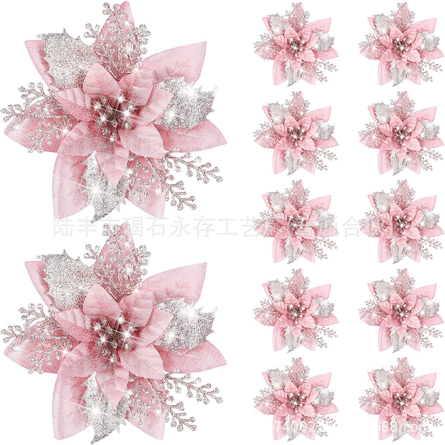 14.5cm New Christmas Decorations Gold Pink Flowers Rattan Garland Flowers Door and Window Christmas Flowers Manufacturer Wholesale